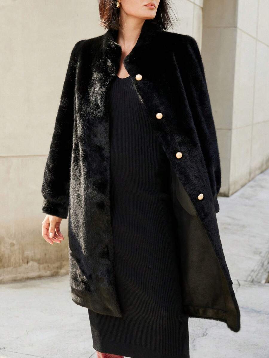 Aveloria Commuter Style Fluffy Blended Fuzzy Longline Loose Overcoat