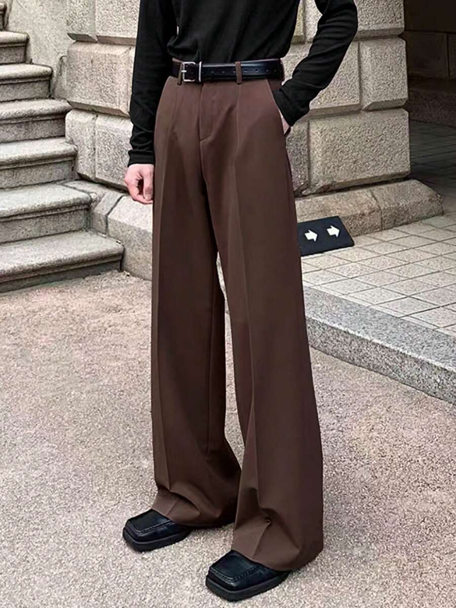 Manfinity Hypemode Pantalones rectos casuales de unicolor con bolsillo para uso diario de hombre