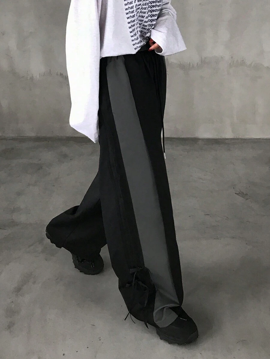 FRIFUL Women Casual Contrast Color Drawstring Waist Loose Pants, Suitable For All Seasons