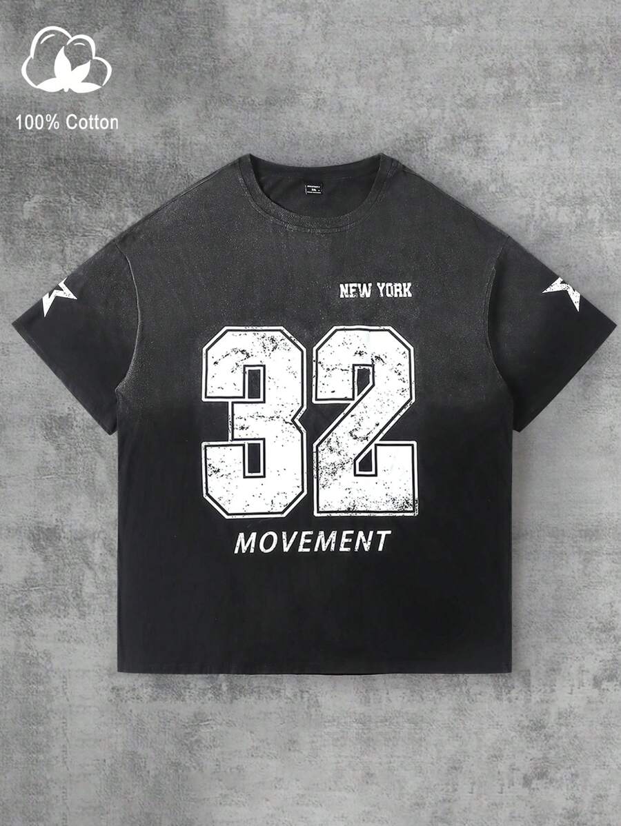 Manfinity Sporsity Plus Size Men's Casual Letter Print Crew Neck Short Sleeve T-Shirt