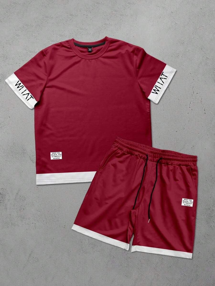 Manfinity Homme 2pcs/Set Men Plus Size Letter Print Round Neck Short Sleeve T-Shirt & Shorts Casual Outfit
