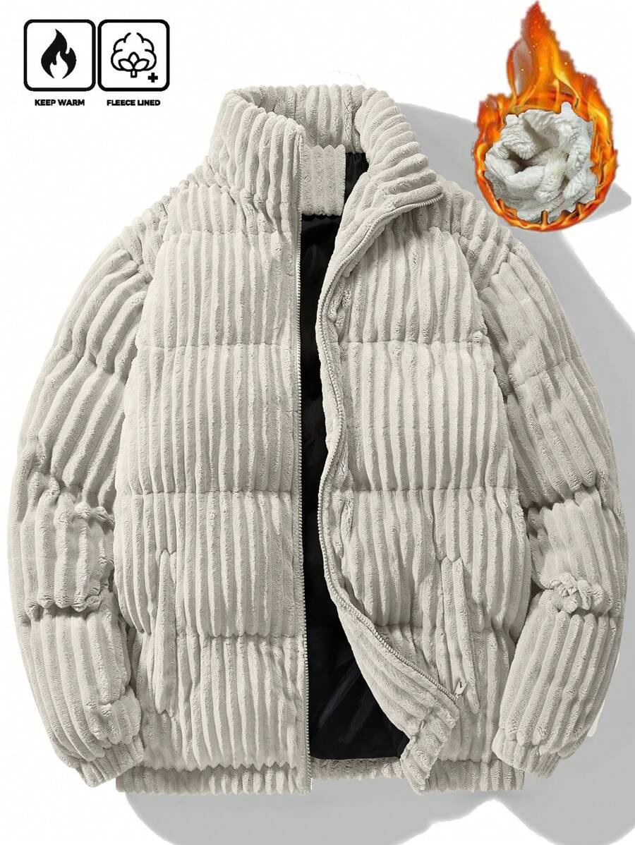 Manfinity Homme Abrigo con cremallera acolchado de pana oversize para hombres