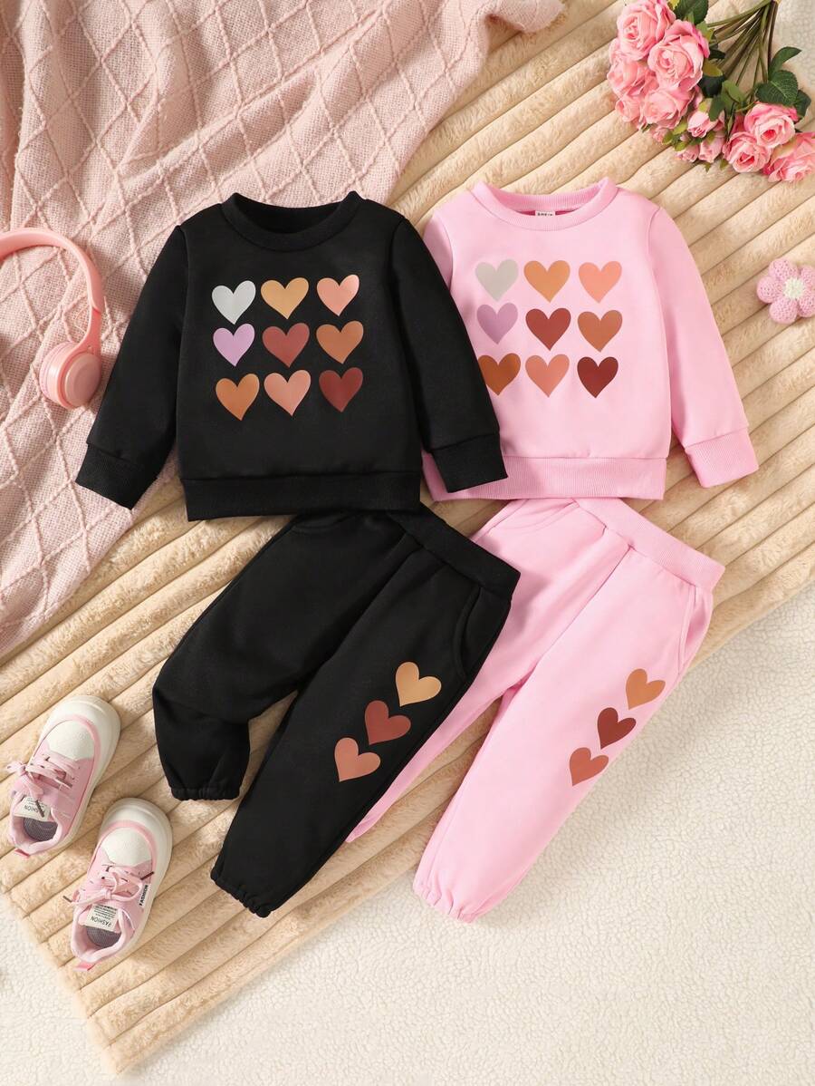 4pcs/Set Baby Girls Printed Sweatshirt Top And Pants Outfit