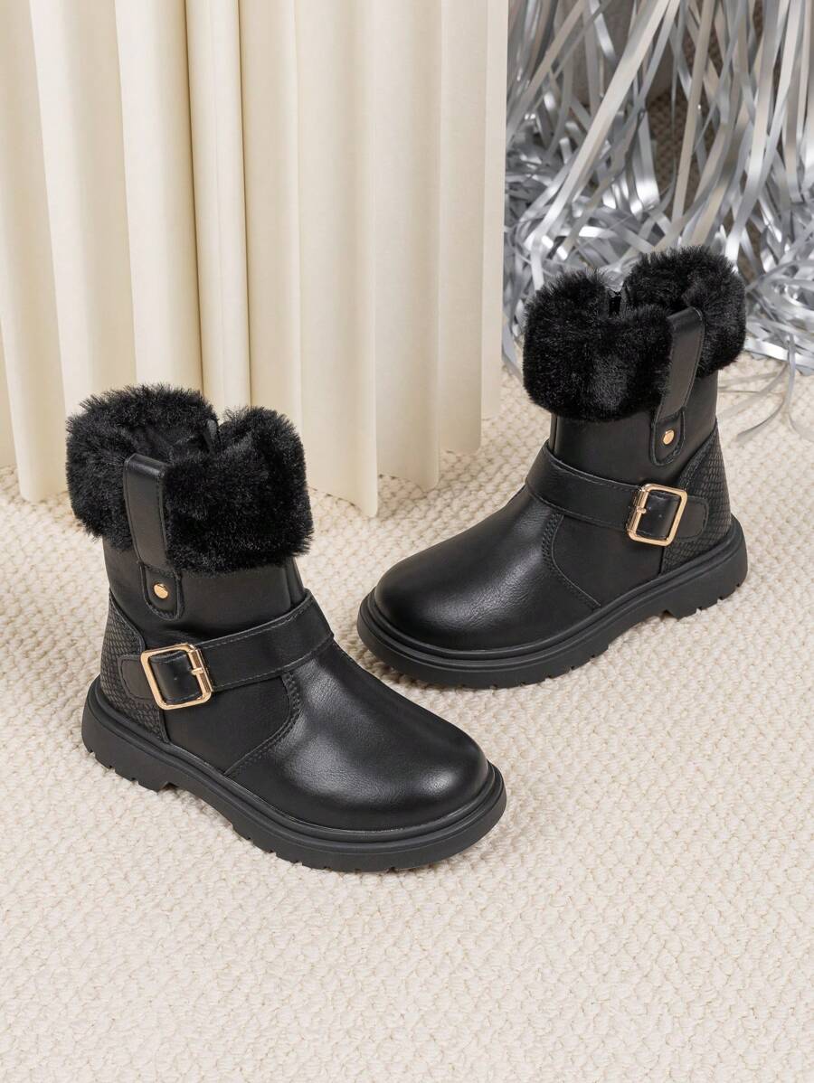 Kids' Winter Warm Snow Boots, Fashionable Anti-Slip Soft Sole Outdoor Children Leather Boots