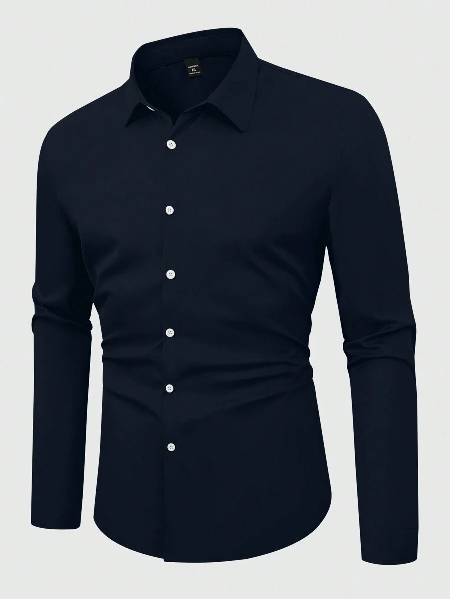 Manfinity Mode Camisa informal de manga larga con botones de unicolor para hombres de talla grande, para el otoño