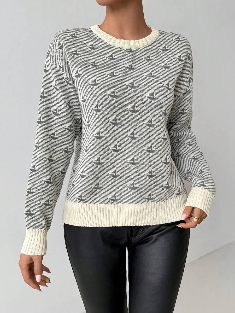Chiquease Women Casual Everyday Boat Pattern Crew Neck Sweater, Autumn/Winter