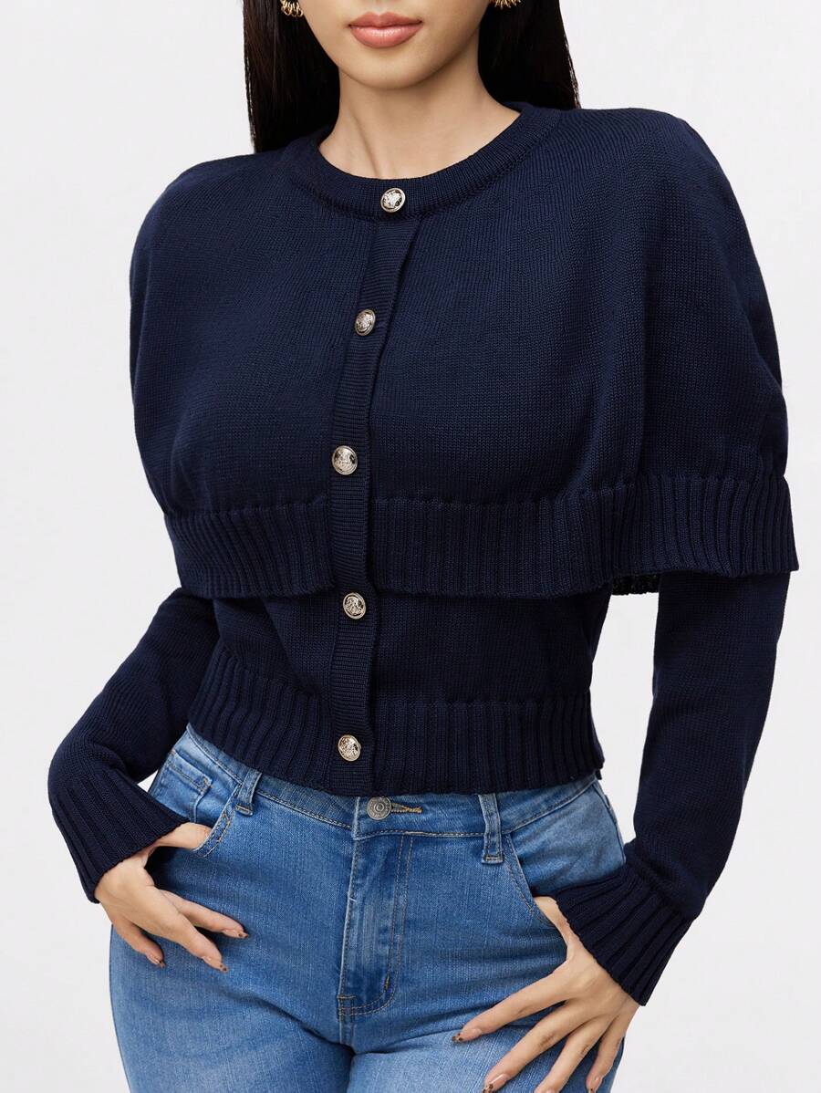 Modelyn 1 pièce Pull minimaliste pour femme, manches longues, boutons devant, couleur unie, pour une utilisation quotidienne décontractée