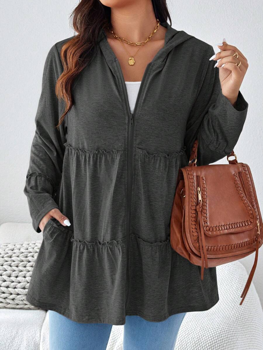 EMERY ROSE Abrigo largo de manga larga de uso diario casual con capucha y cremallera, de unicolor, con bolsillos, ropa de invierno, conjunto de atuendo para vacaciones, térmico, talla grande