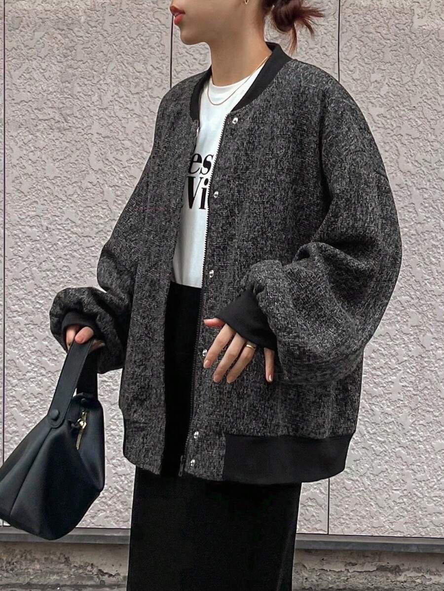 FRIFUL Women's Solid Color Patchwork Front Button Long Sleeve Simple Casual Jacket