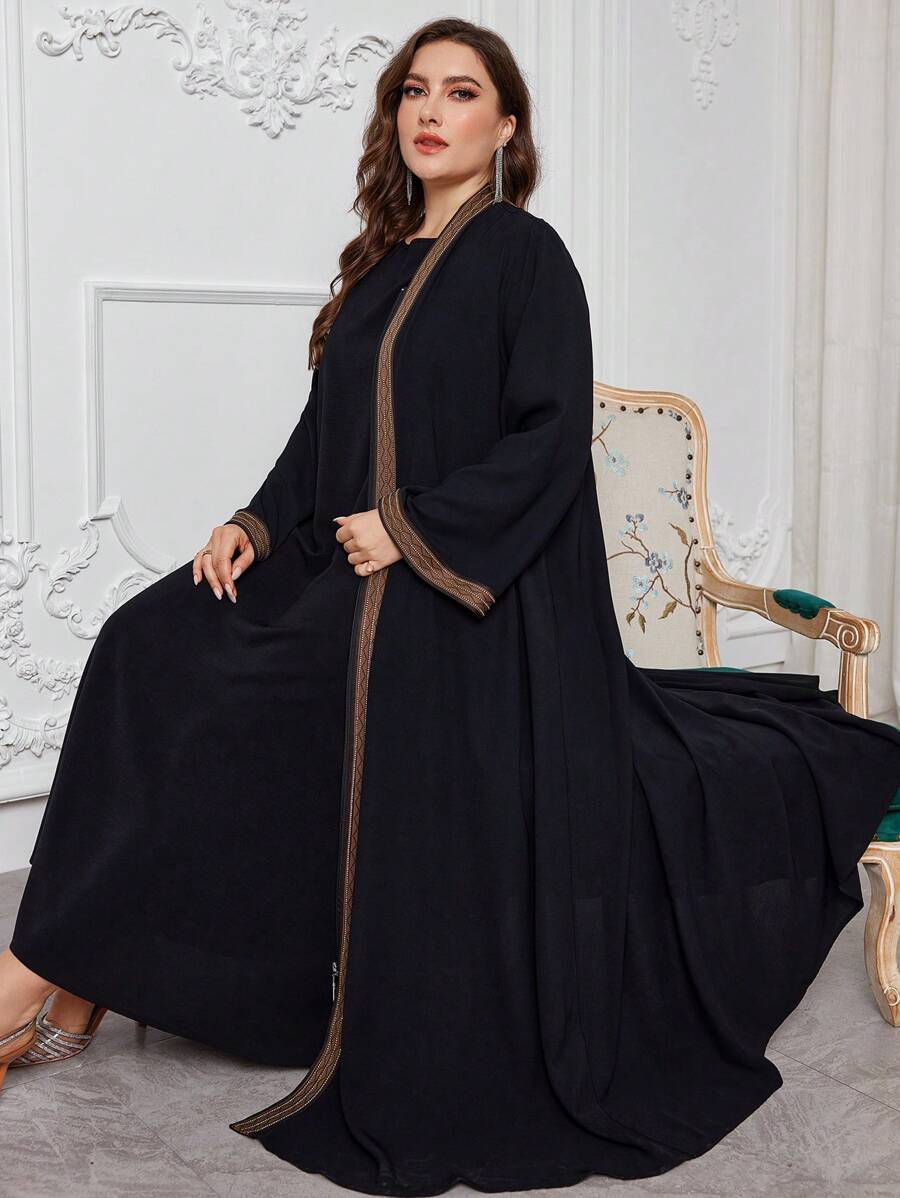 Al Najma Women Arabian Zipper Front Loose Casual Plus Size Dress, Elegant Modest Long Sleeve Open Abaya, For Casual Daily, Robe