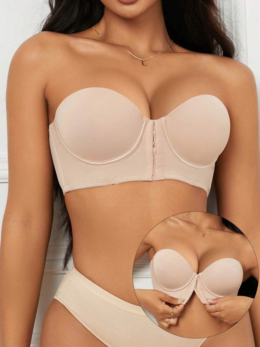 1pc Comfortable Front Button-Up Liftup Bra, Underwire Supports & Lifts, Adjusting Size