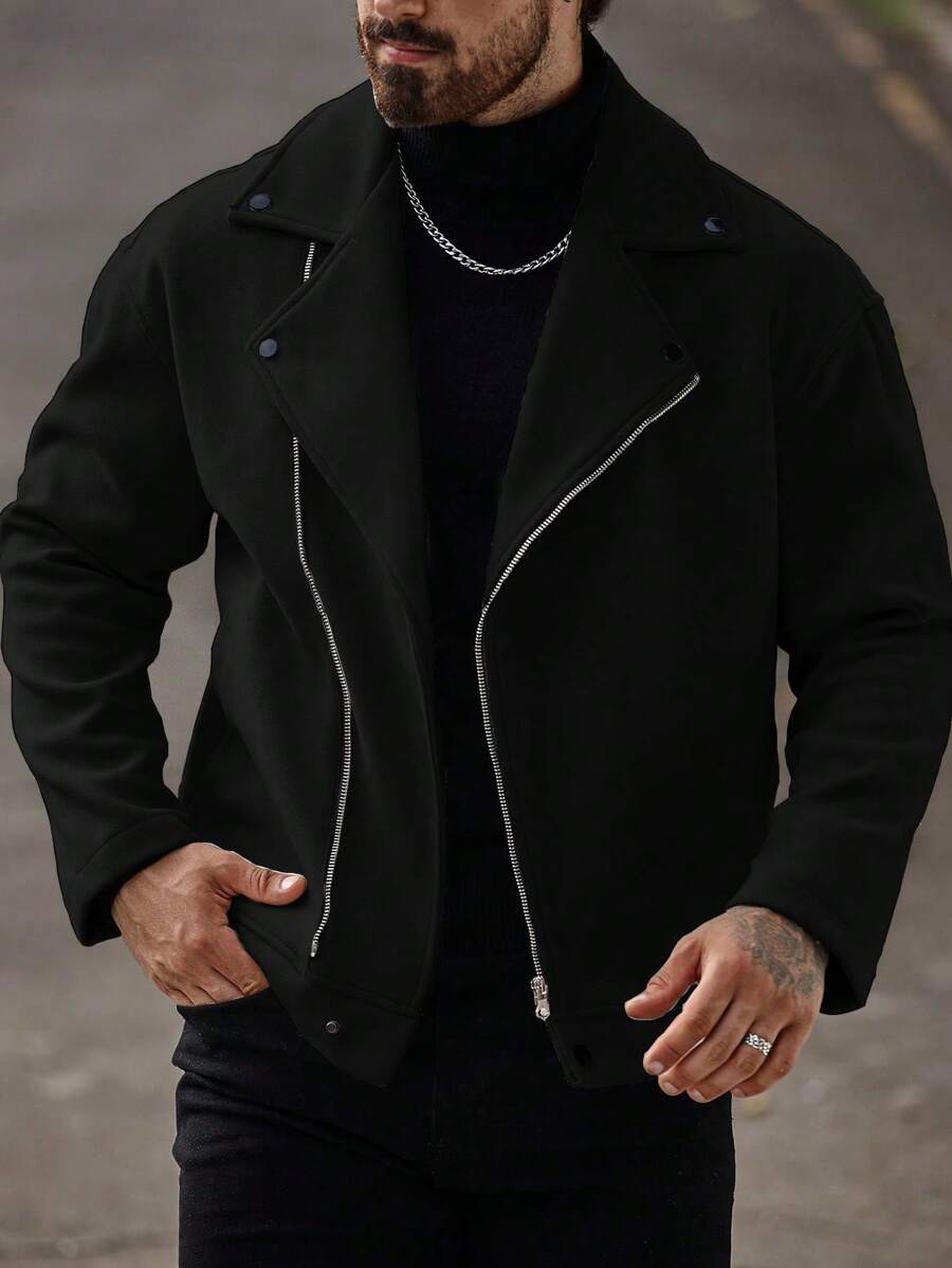 Manfinity Hypemode Men's Front Zipper Long Sleeve Minimalist Jacket, Casual Daily Wear