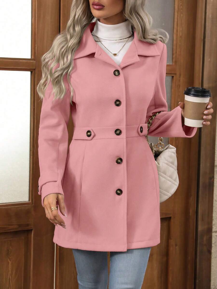 EMERY ROSE 1pc Women Casual Minimalist Single-Breasted Coat, Suitable For Autumn