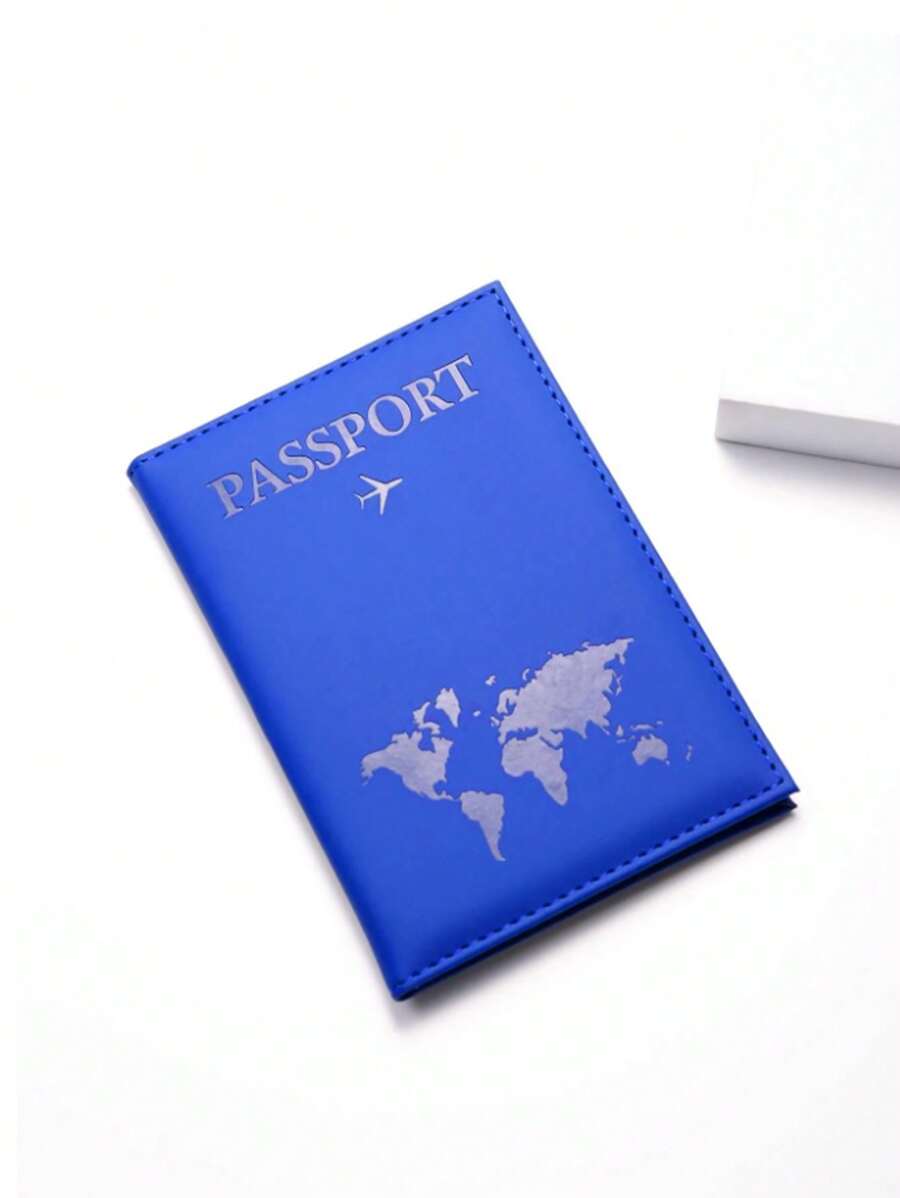 1 st 14cm*10cm Minimalistische PU leren reispaspoorthouder, tickethouder, blauw Kerstmis voor het geven van vakantiecadeaus