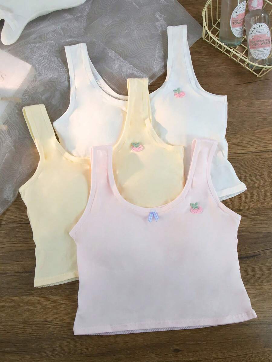 3 stuks/set comfortabele mesh witte en roze camisole ondergoedset voor meisjes