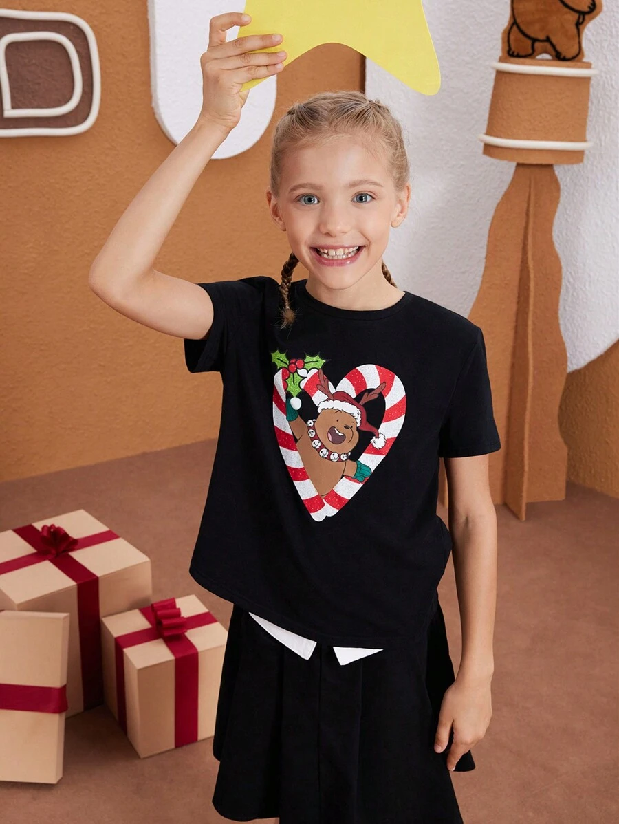 We Bare Bears X SHEIN Camisetas para niñas preadolescentes, para regalo de Navidad