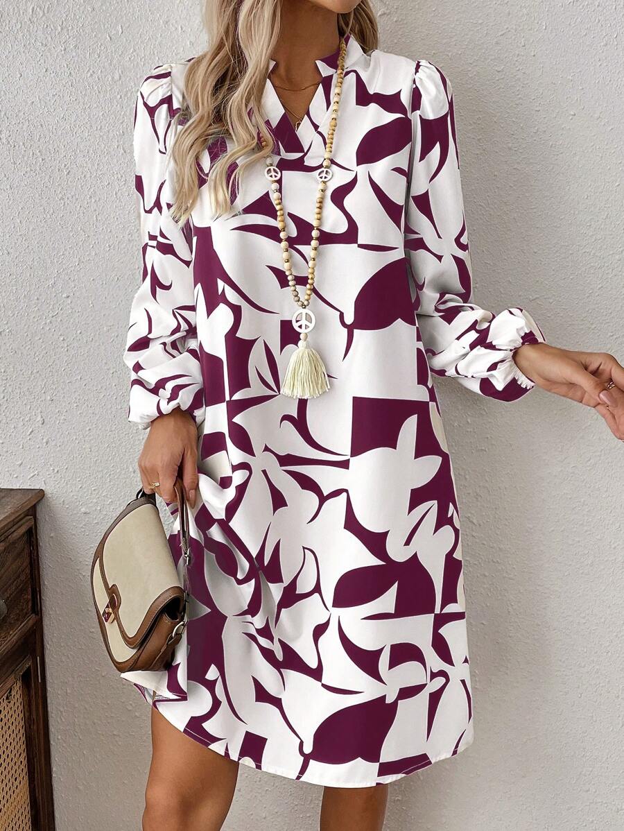 EMERY ROSE Women Geometric Pattern Casual Long Sleeve Dress