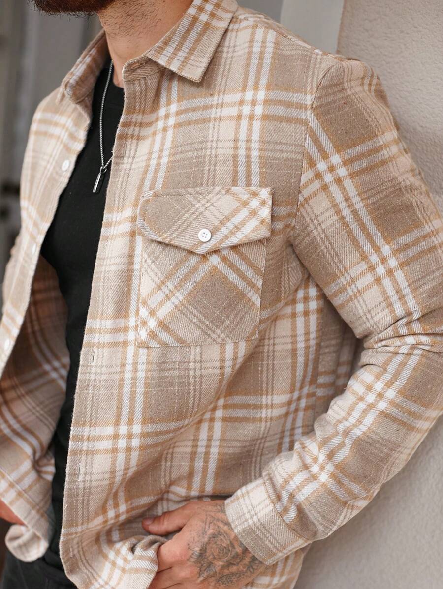 Manfinity Homme Chemise casual à manches longues avec col et boutons, poche avant pour homme. Chemise de flanelle colorée pour le travail, cadeau pour papa et moi, amis, mari, petit ami