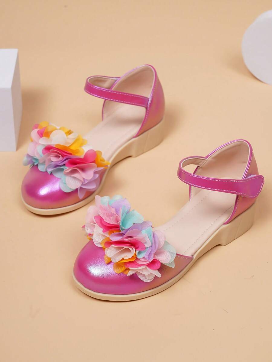 Bonitas bailarinas casuales y de moda, de color rosa esponjoso, transpirables y ligeras, con punta redonda y cuña para niñas