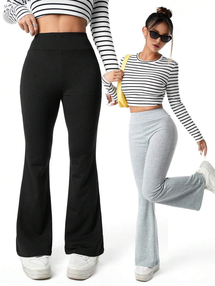 Elegante casual geribbelde, laag uitlopende broek voor tienermeisjes