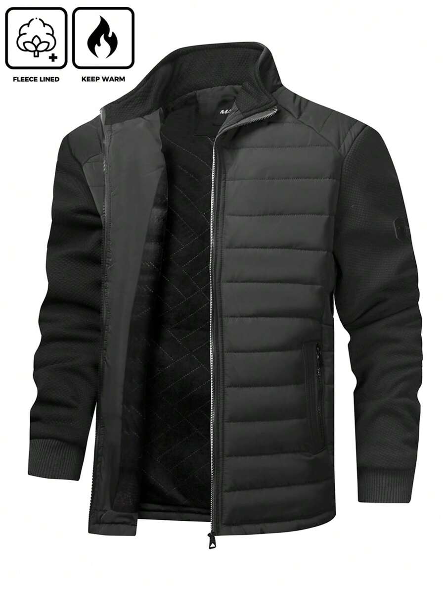 Manfinity Homme Cappotto imbottito casual con collo alto, chiusura lampo e maniche lunghe per uomo, adatto per l'inverno