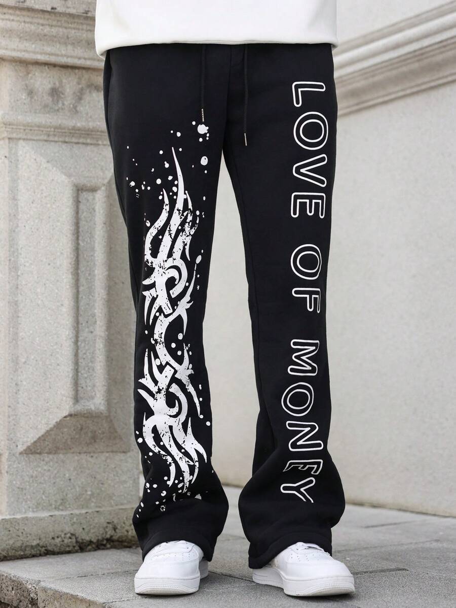 Manfinity EMRG Men's Fashionable Letter Graphic Print Drawstring Waist Sweatpants, Going Out Long Street Wear Sweatpants, For Husband, Boyfriend Gifts