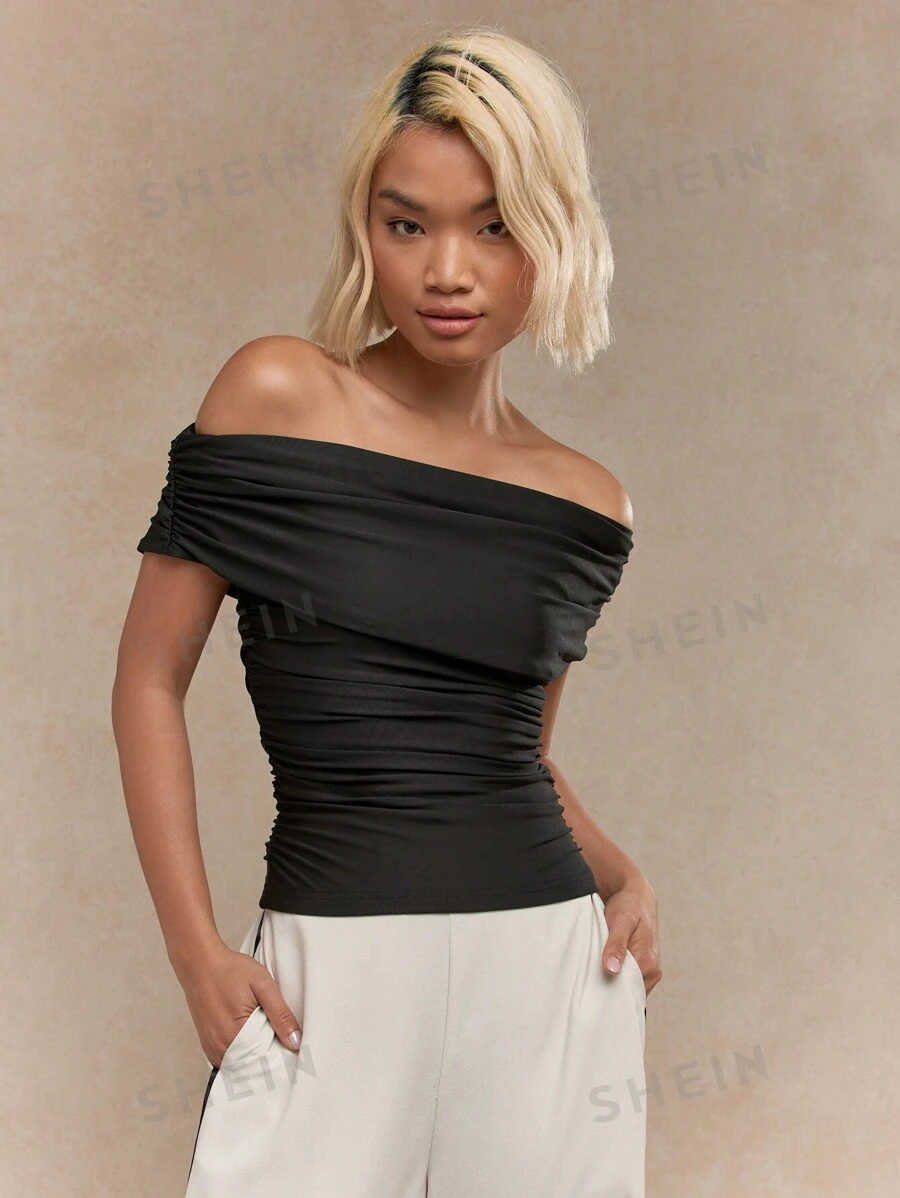 MISSGUIDED Parte superior Bardot de jersey fruncido