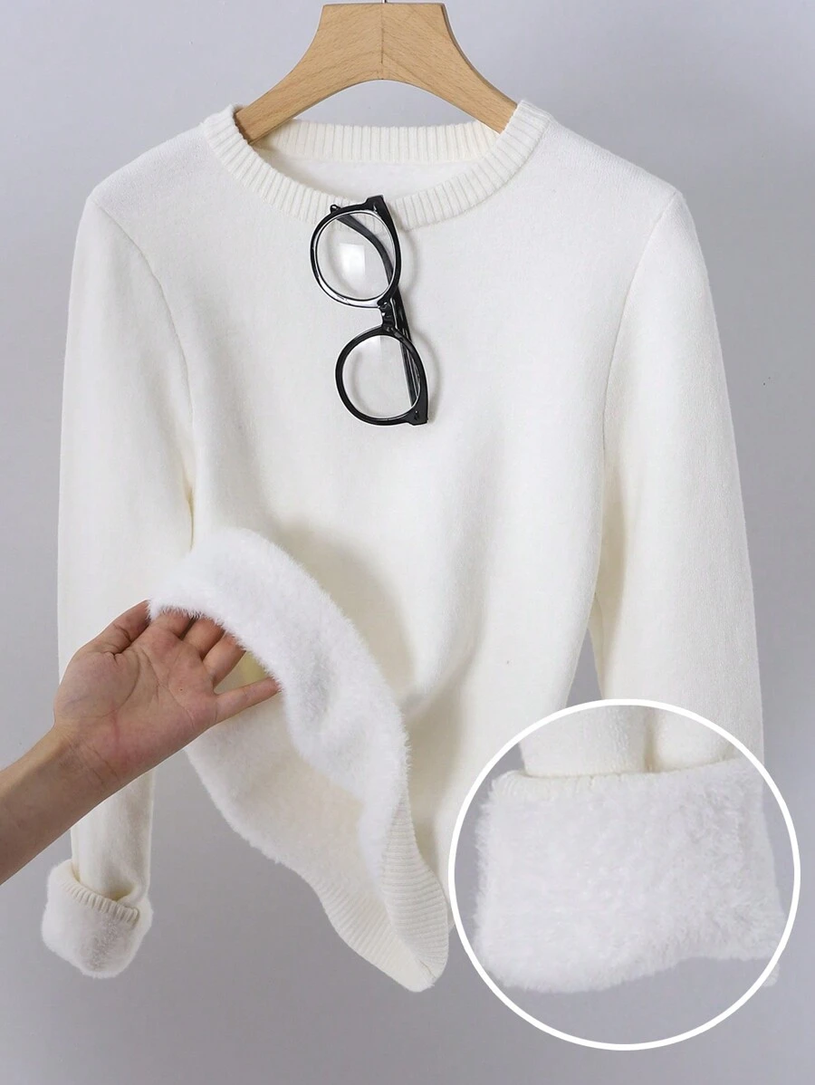 SHEIN Pulover cu mânecă lungă, alb, versatil, pentru adolescentă