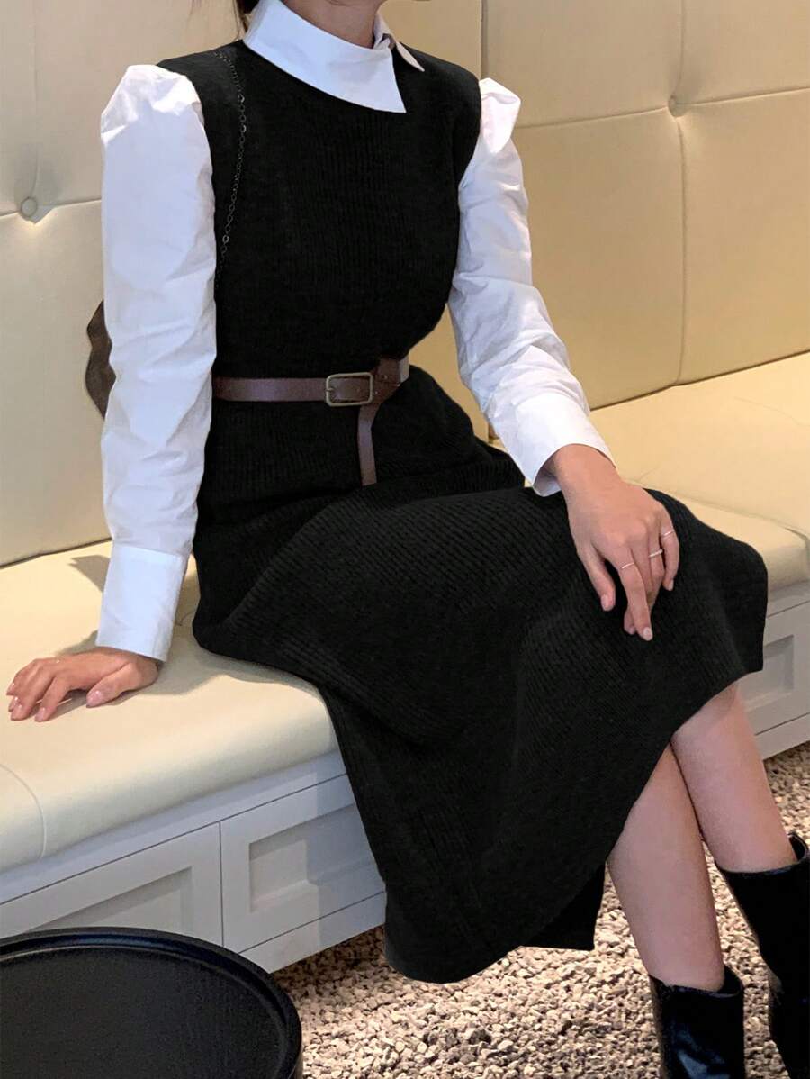 DAZY Solid Color Round Neck Sleeveless Sweater Dress