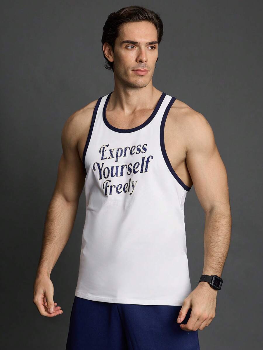Manfinity Sport Corelite Boyfriend Stil Herren Slogan Muster Color-Blocking Trim Sport Tank Top