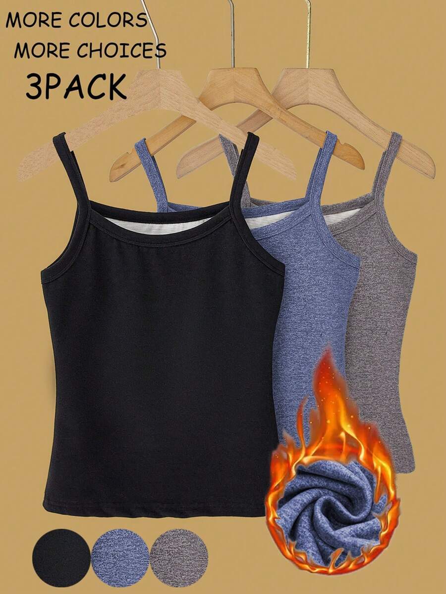 Chiquease 3pcs Women Plain Spaghetti Strap Camisole Minimalist Design, Casual Daily Wear