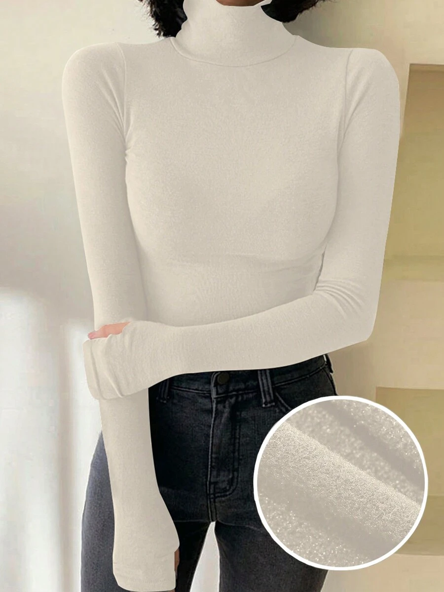 DAZY Women Solid Color Long Sleeve Turtleneck Slim Fit Thermal T-Shirt, Autumn/Winter