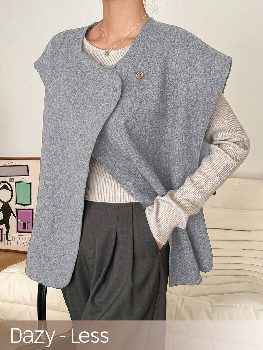 Dazy-Less Women Solid Color Front Button Minimalist Casual Vest Old Money Style