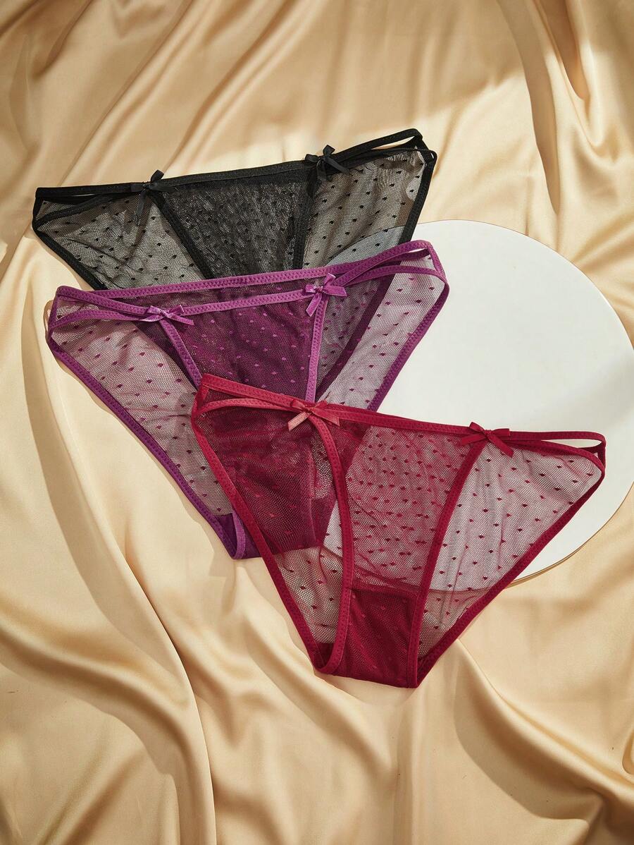 Charlaine Charlaine Slip A Triangolo Decorato Con Fiocco In Tessuto A Rete Da Donna (3 Pezzi/set)