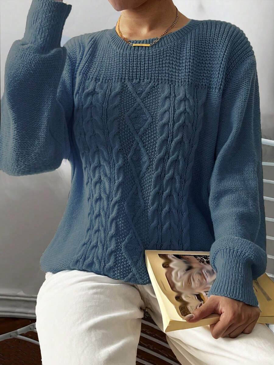 EMERY ROSE Plus Size Women Plain Crew Neck Long Sleeve Casual Sweater, Autumn/Winter
