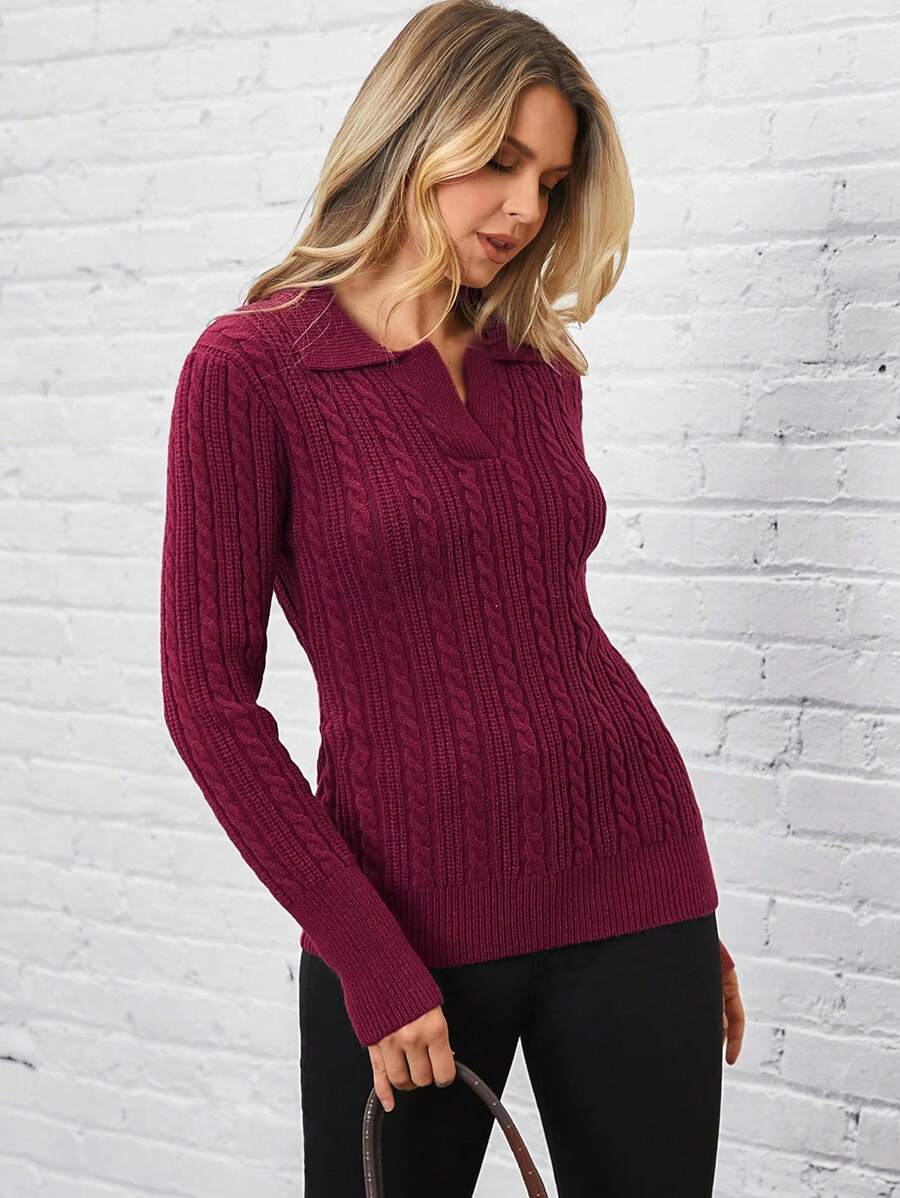 SHEIN LUNE Jesienno-zimowy damski fioletowy, ręcznie szydełkowany, vintage, swobodny sweter polo
