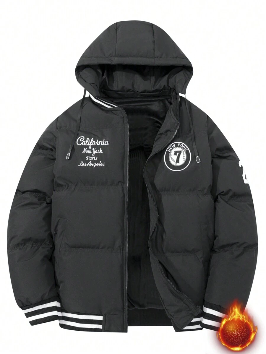 Manfinity Hypemode Men's Casual Slogan Print Zip Up Padded Coat, Winter