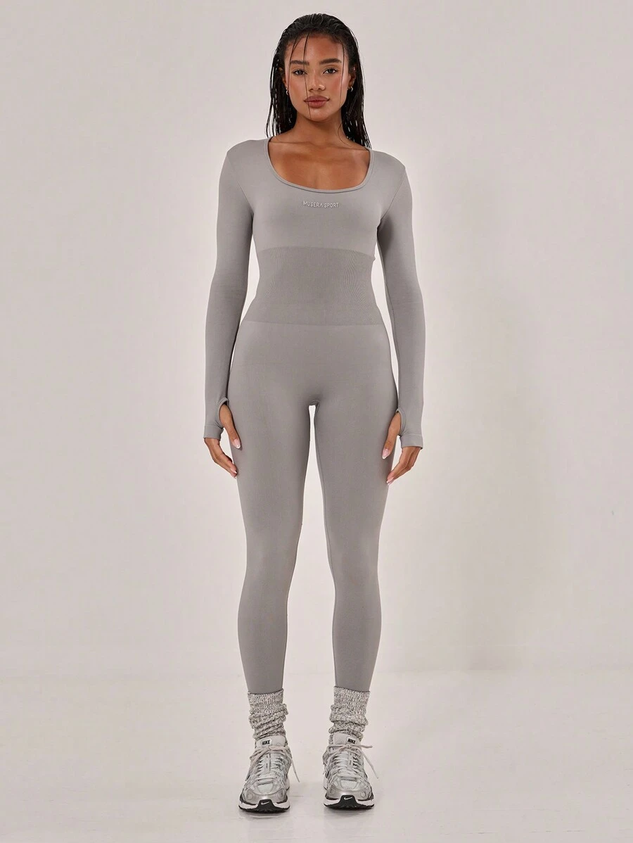 Musera Sport Ribbed Waist Long Sleeve Unitard Sports Jumpsuit ,Padel, Tennis, Pickleball