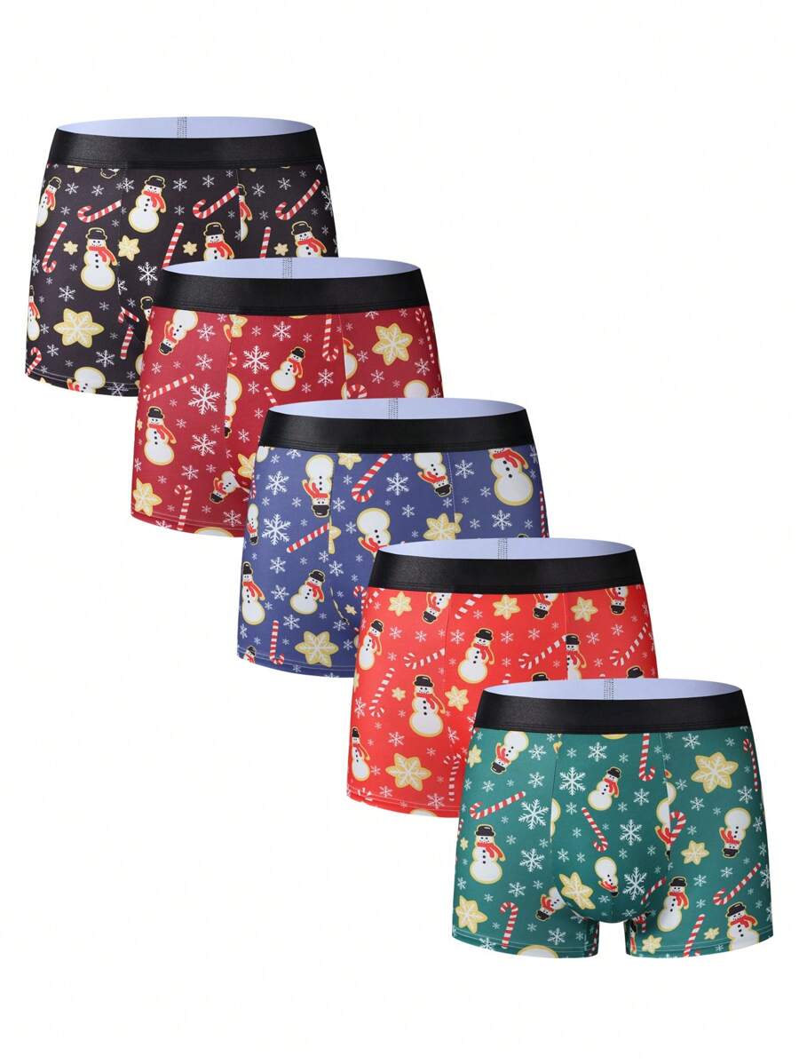 paquete de 5 calzoncillos tipo bóxer para hombre con estampado navideño
