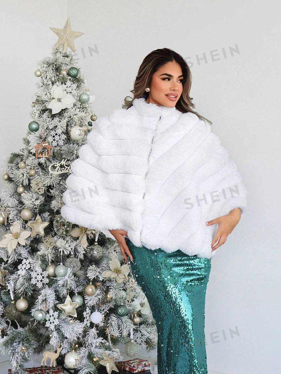 SHEIN SXY Chaqueta de mujer de estilo capa con plumas lujosa para invierno