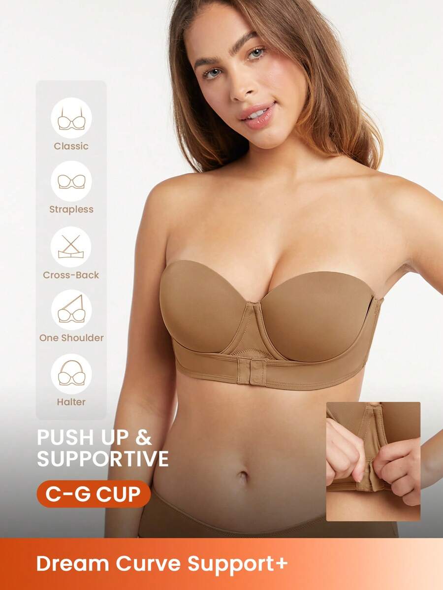 LUVLETTE Dream Curve Support + Strapless Front-Close Push-Up Half Bra