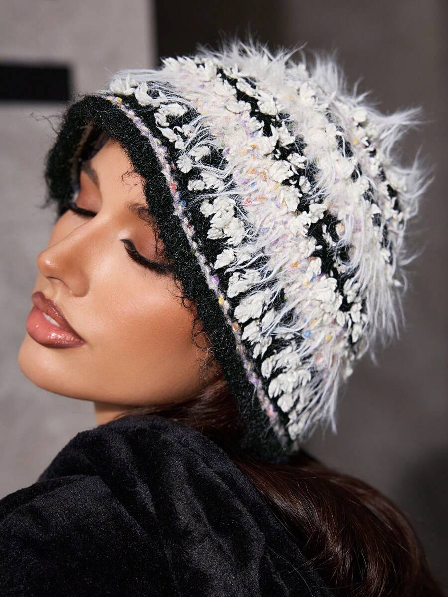 SHEIN ICON 1 pieza Gorro de punto de contraste de color básico y lindo para mujer, adecuado para uso casual