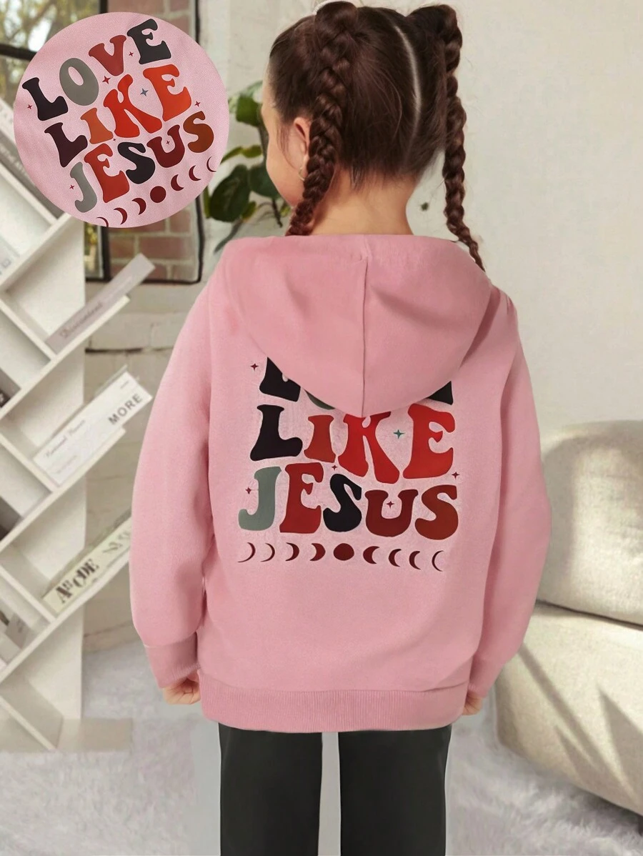 SHEIN Girls'' Casual Hooded Letter Printed Long Sleeve Fitted Top, Everyday Sporty Sweatshirt For Teens