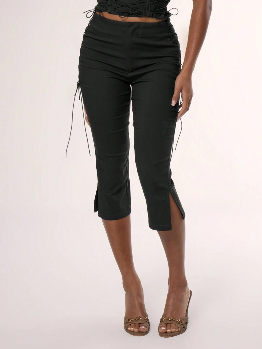 MUSERA Pantalones capri con cordones laterales, apropiados para primavera y verano, estilo Y2K de los 90, lindos y sexy, ideales para vacaciones, elegantes y lindos, perfectos para festivales en Ibiza