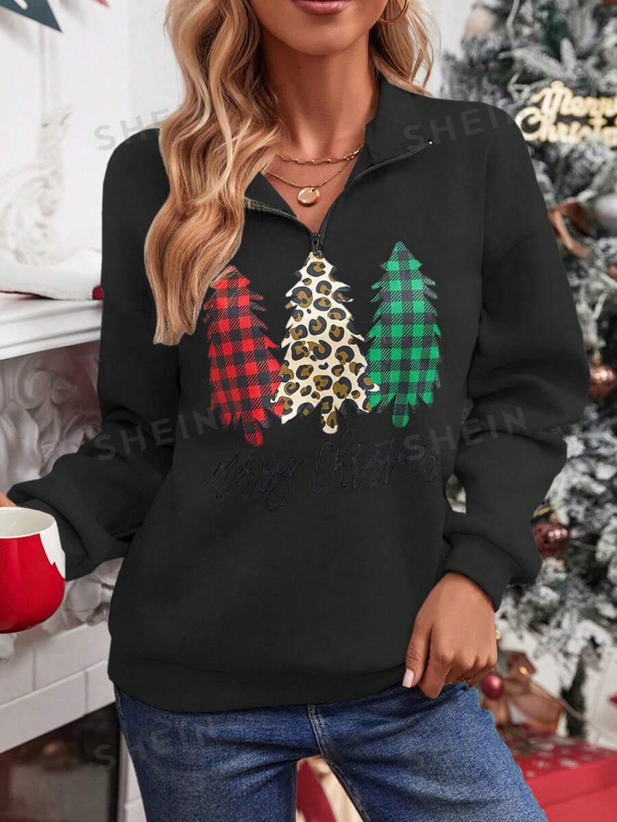 SHEIN Unity Sudadera minimalista con estampado y cremallera frontal de manga larga para mujer, de uso casual diario