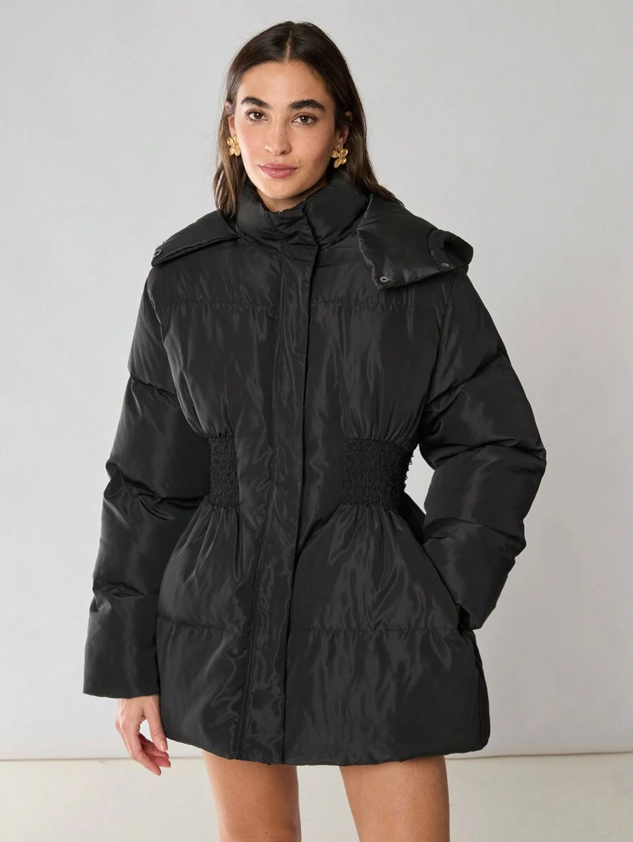 Enchnt Abrigo casual con capucha con cremallera y acolchado de unicolor para mujer, para invierno