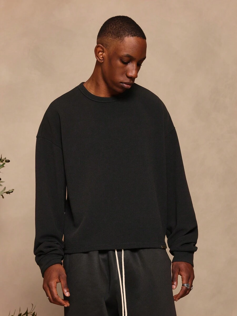 SUMWON Premium Essential Waffle Knit Pullover Sweatshirt Athletic Fit Fall Winter Workout Casual Loungewear Activewear