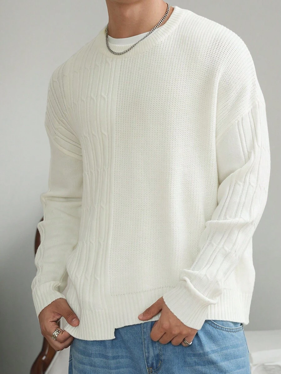 Manfinity Hypemode Men's Casual Solid Color Long Sleeve Knitted Sweater, Autumn & Winter