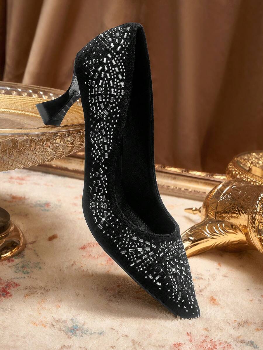 CUCCOO TILAWA Women's Casual Rhinestone Decorated Simple High Heel Pumps