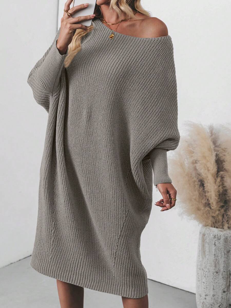 SHEIN Clasi Vestido de suéter largo con mangas de murciélago para mujer, otoño/invierno